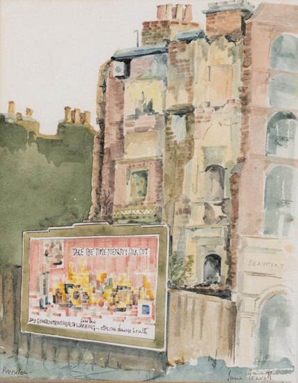 June Everett, British active late 20th century- Railton Road; watercolour and pencil on paper, signed lower left 'June Everett' and titled lower left 'Railton Road', 23 x 17.3 cm: together with another watercolour on paper by the same artist...