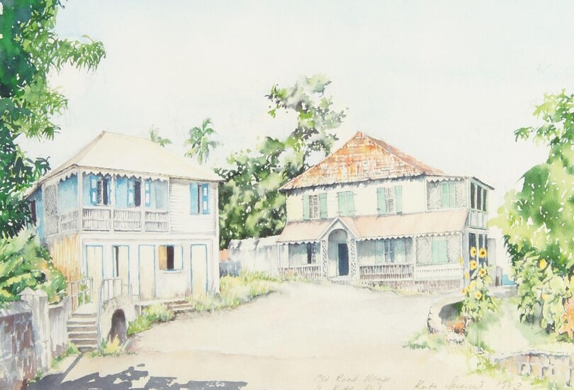 Kate Spencer, British school, late-20th/early-21st century- Scenes from St Kitts; watercolours, four, variously signed, titled, and dated, max. 43.4 x 37 cm; together with another watercolour by a different hand, signed and dated 'RGLA 77' lower...