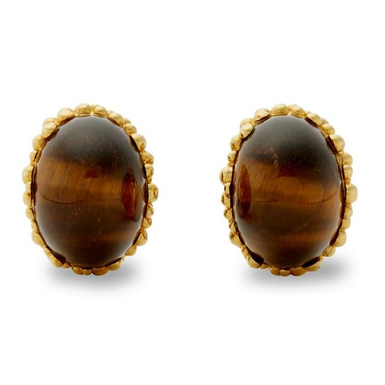 Kutchinsky - a pair of tiger's eye clip earrings.