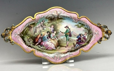 LARGE 19TH C. VIENNESE ENAMEL TRAY