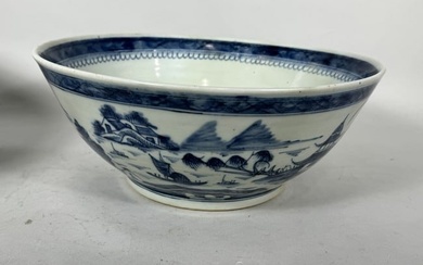 LARGE CHINESE BLUE AND WHITE CENTER BOWL, 13" X 5.5"