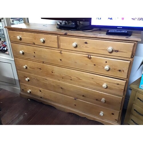 LARGE MODERN PINE 2 OVER 4 WIDE CHEST OF DRAWERS - 43" HIGH ...