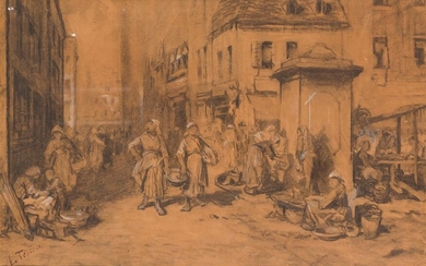 LOUIS TESSON (1820-1870) Scène de marché...