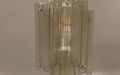 LUSTRE en verre de MURANO à pampilles de verre cylindrique givré à quatre lumières