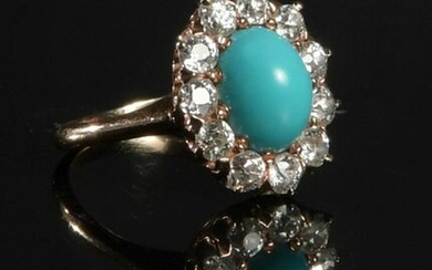 Ladies 14K Gold, Diamond and Persian Turquoise Ring
