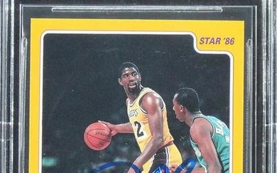 Lakers Magic Johnson Signed 1986 Star #5 Card Auto 10! BAS Slabbed