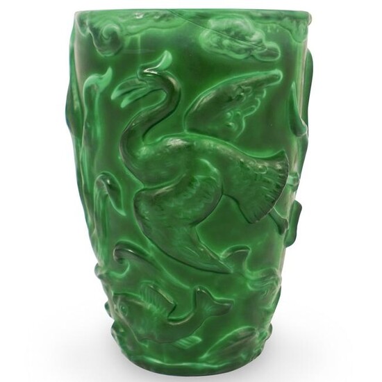 Lalique Style Malachite Glass Vase