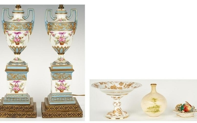 Lamps and decorative porcelain inc. Meissen, 5 items