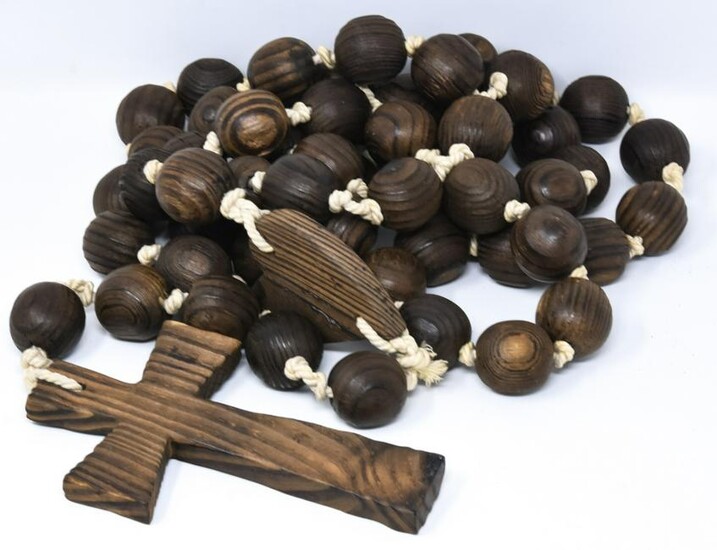 Large Antique Handmade Carved Wood Rosary Beads