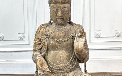 Large Carved Wood Seated Bodhisattva Buddha