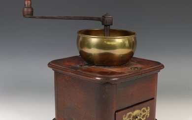 Large format oak-copper coffee grinder, 18th century, the...
