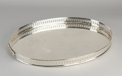 Large silver tray, oval model with a fine serrated edge