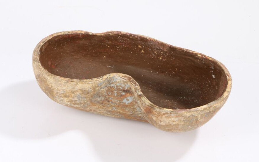 Late 19th Century Swedish bowl, the deep kidney shaped bowl with a deep red/brown painted