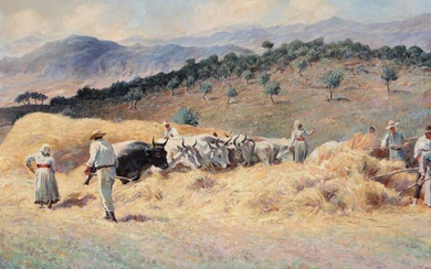 Laurits Schmidt-Nielsen (b. Randers 1879, d. s.p. 1952) Italian landscape with harvest...
