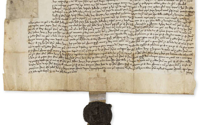 Lincolnshire.- Charter, grant by Edmund Oursby, Robert Naylar, Henry Craoroste and Hugh Massynberd to William Cawdron and Leonard Markham of the Manor of Wynohyll, manuscript in Latin, on vellum, Chancery Seal appended, Westminster, 10th July 1513.