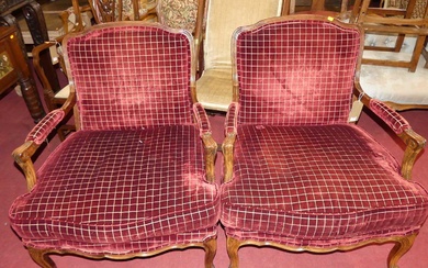 Lot details A pair of French beech framed and chequer...