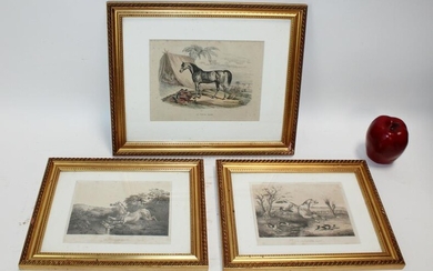 Lot of 3 antique French engravings of horses