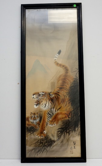 MID CENTURY HAND PAINTED TIGER SCROLL