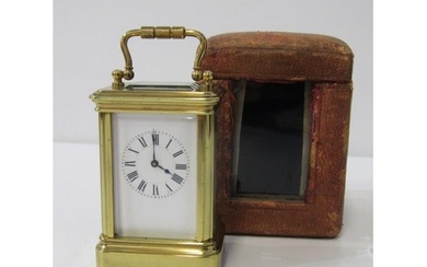 MINIATURE BRASS CASED CARRIAGE CLOCK, in fitted case, 7cm he...