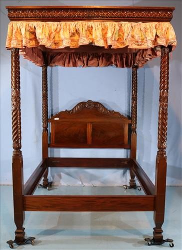 Mahogany Federal canopy bed with carved post