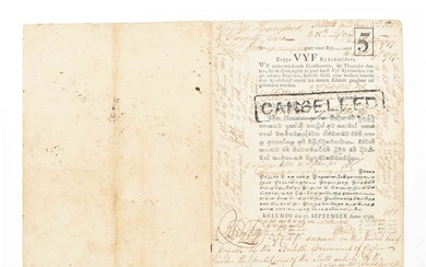 [Manuscrits] [Billets de banque de la V.O.C.] Rarissime lettre de crédit manuscrite de la V.O.C....