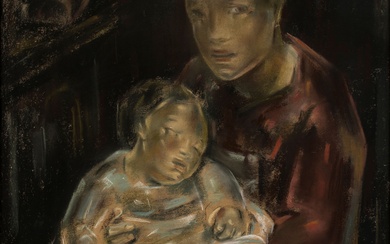 Maria BLANCHARD (1881-1932). Maternité. Pastel sur papier. Haut. : 97 - Larg. : 70 cm...
