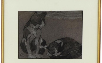 Mathurin MEHEUT (1882-1958) "Two cats", charcoal and white chalk, studio stamp lower left, 18.5 x 24 cm