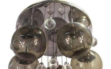 Mid-Century Modern Glass Sphere, Chrome Chandelier