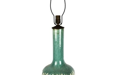 Mid-Century Modern Green Drip-Glaze Table Lamp