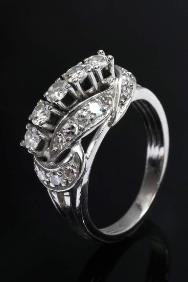 Midcentury white gold 750 ring with brilliant cut diamonds and octagonal diamonds (total approx. 0.95ct/VSI-SI/W-TCR), 6,6g, size 56