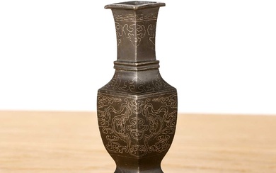Miniature bronze inlaid archaic form vessel Chinese, late 19th Century...