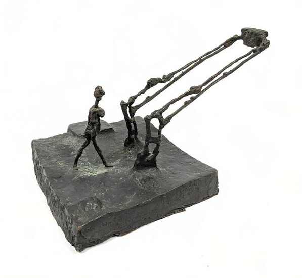 Modernist Figural Bronze Sculpture. Figure with Slingsh