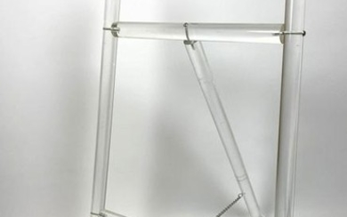 Modernist lucite dowel brass table easel. A-frame easel