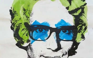Mr BRAINWASH (1966), d'après Yves Saint-Laurent Sérigraphie sur papier rehaussée à l’encre verte et bleu....