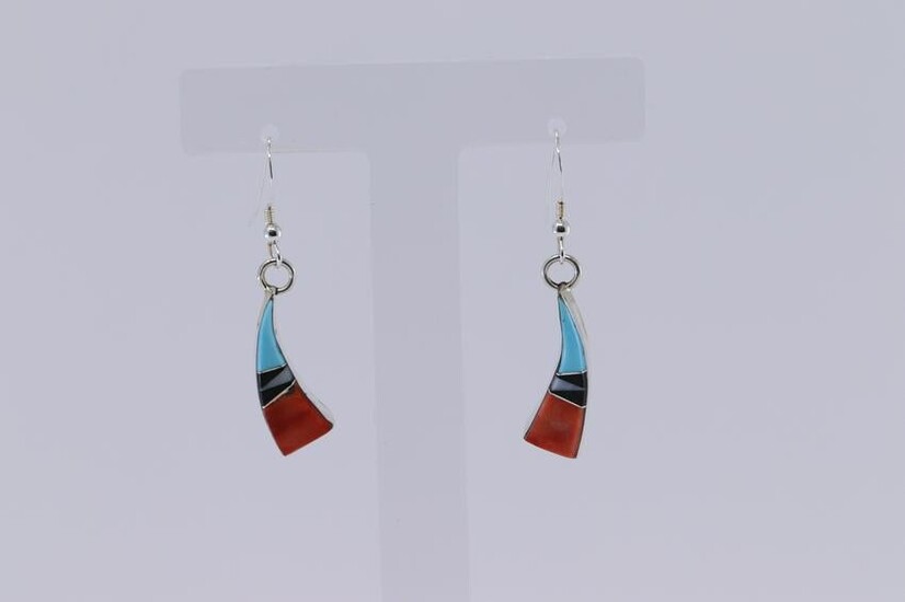 Native American Navajo Multi- Color Inlay Earrings.