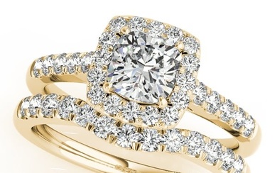 Natural 1.33 CTW Diamond Engagement Ring SET 18K Yellow Gold