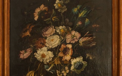 Nature morte aux fleurs sur toile, école belge ou française, signée J. Rimont, 19e siècle...