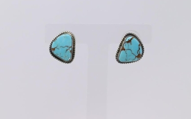 Navajo Handmade Turquoise Earrings Set in Sterling