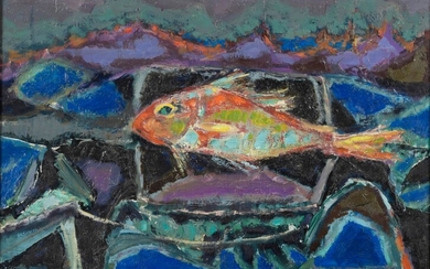 Nicolas ISSAIEV (1891-1977). Nature morte au poisson. Huile sur panneau. Signé en bas à gauche....