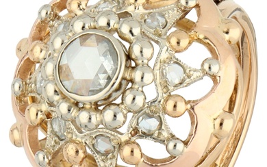 No Reserve - 18K Bicolor gouden ring met roos diamant.