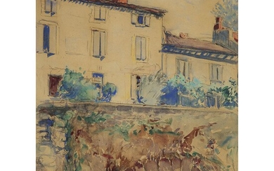 OTHON FRIESZ (1879-1949) MAISONS ET PONT DE PIERRE Watercolor and...