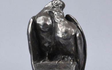OZANNE CEDERLUND Frédérique (1880-1966) "Couple de pigeons enlacés" Groupe en bronze Art Déco à patine...