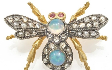 Opal, Diamond, 14k, Vermeil Fly Pin Pendant