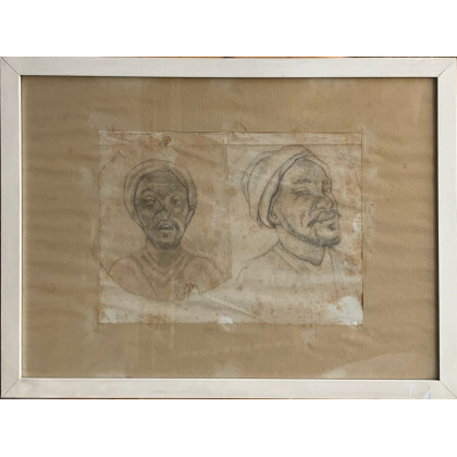 Orientalista del XIX secolo "Teste virili" coppia di disegni a matita nera, puntinati per un trasferimento (cm 19,5x27 circa). In…Read more