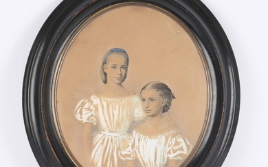Otto Ludvig Edvard Lehmann (1815-1892), attributed: Portrait of two young girls. Drawing