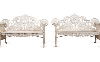 PAIR, COALBROOKDALE STYLE GARDEN BENCHES, 19TH C.