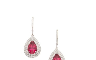 PAIR OF RUBELLITE AND DIAMOND 'SOLESTE' EARRINGS, TIFFANY & CO.