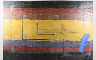 PASSANITI Francesco (né en 1952) Composition géométrique à la bande jaune Huile sur toile Signé...