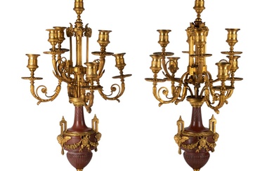 PR FRENCH 9 LIGHT ROUGE MARBLE CANDELABRA, 19TH C.