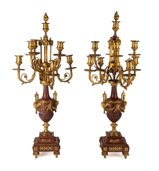PR FRENCH 9 LIGHT ROUGE MARBLE CANDELABRA, 19TH C.